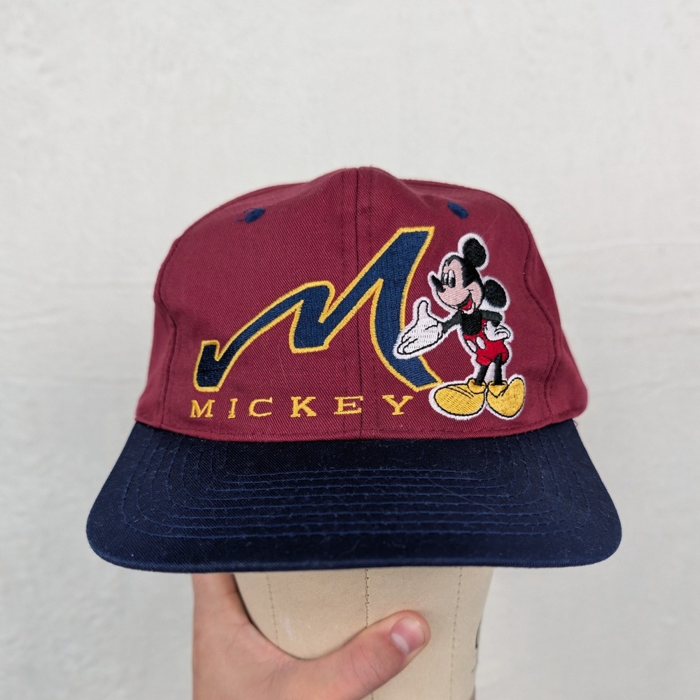 VTG Mickey Unlimited Hat Men's OS Maroon Navy Disney Drew Pearson Snapback 90s